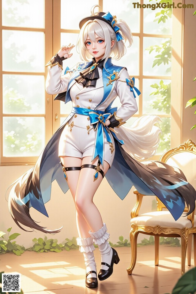 Hentai - Luminous Charm of the Aquatic Enchantress Set.2 20250126 Part 11 No.7a550f A woman in a white and blue outfit standing in front of a window.