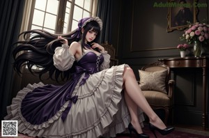 A woman with long black hair standing in front of a window.